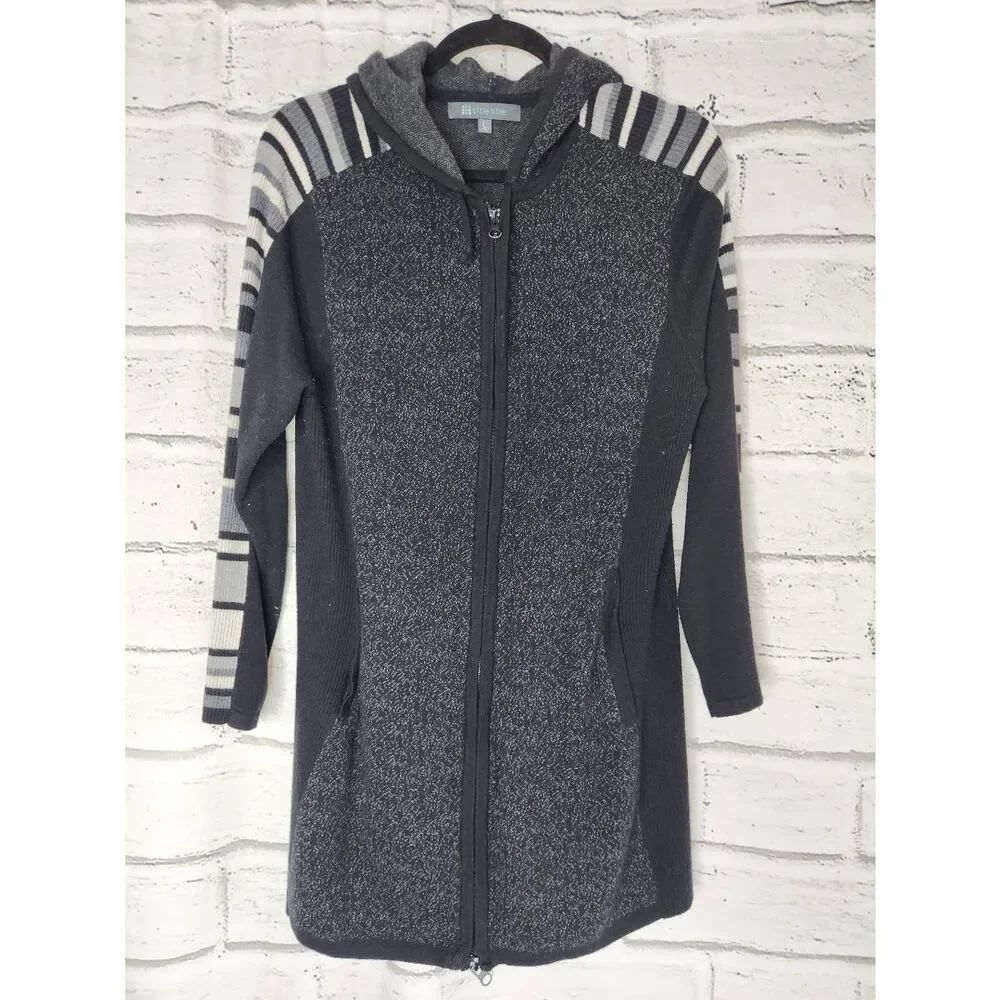 Title Nine Wool Blend Assassin Full Zip Tunic Cardigan Womens Large Black Gray